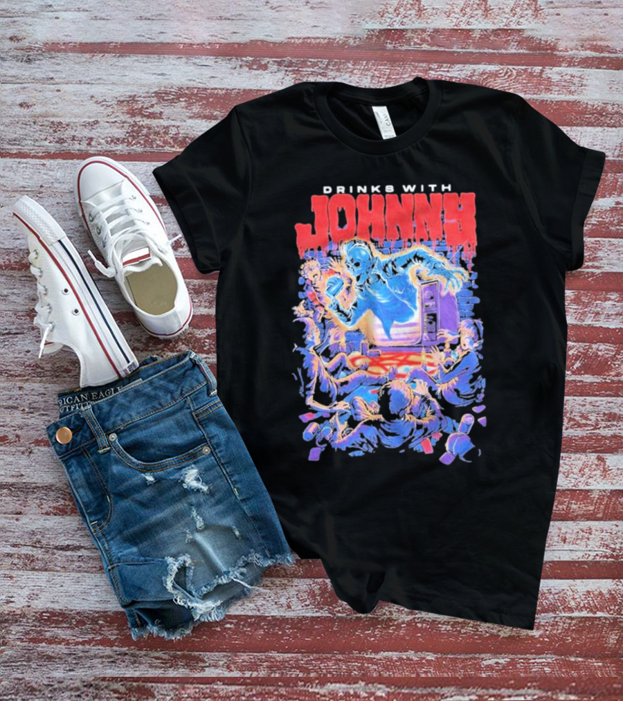 Drinks With Johnny The Summoning Skeleton Emerging From TV T-Shirt