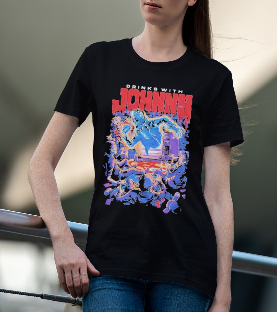 Drinks With Johnny The Summoning Skeleton Emerging From TV T-Shirt