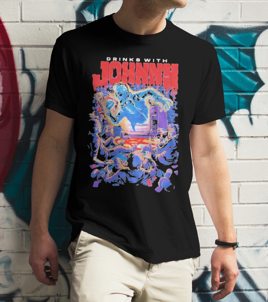 Drinks With Johnny The Summoning Skeleton Emerging From TV T-Shirt