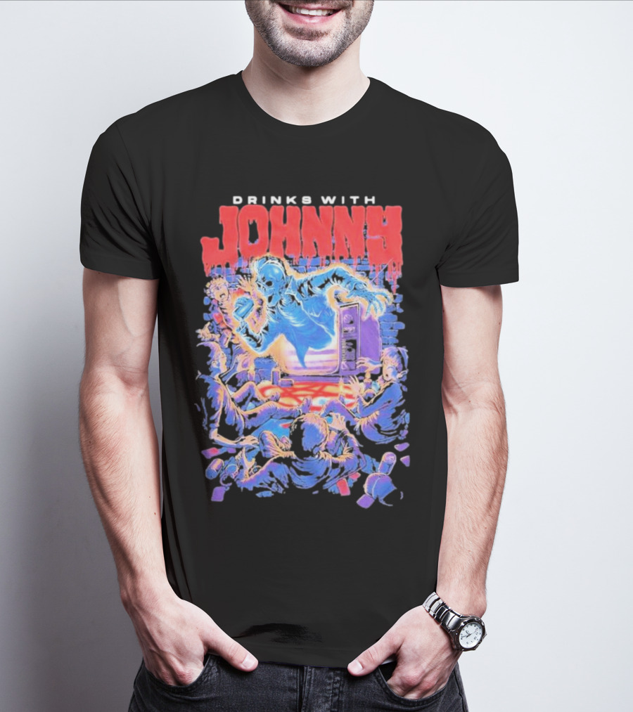 Drinks With Johnny The Summoning Skeleton Emerging From TV T-Shirt