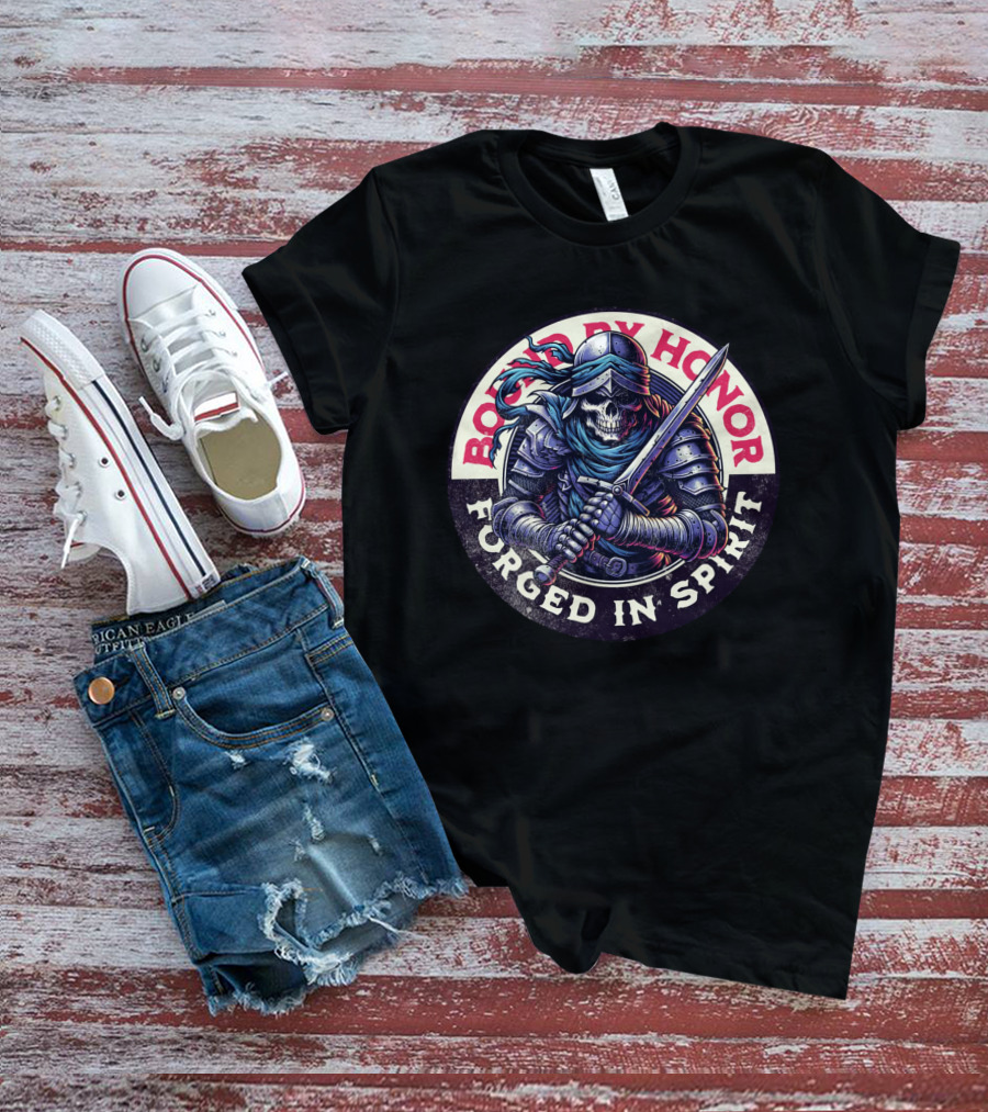 Bound By Honor Forged In Spirit Knight Skull With Sword T-Shirt