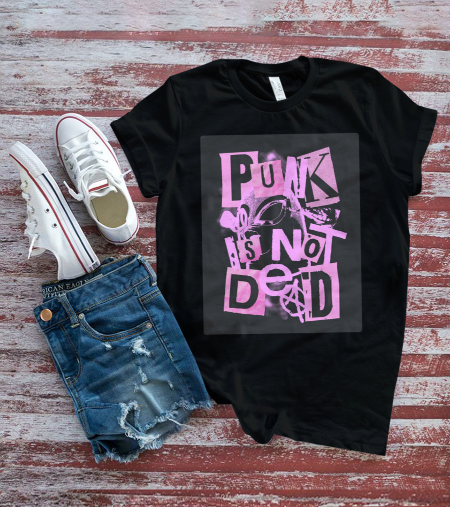 Punk Is Not Dead Mask And Anarchy Symbol Collage T-Shirt