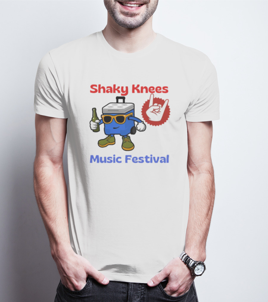 Shaky Knees Music Festival Cooler Character With Sunglasses And Rock Hand T-Shirt