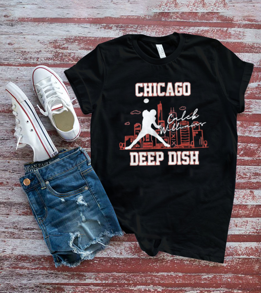 Caleb Williams Chicago Deep Dish Football Skyline T-Shirt