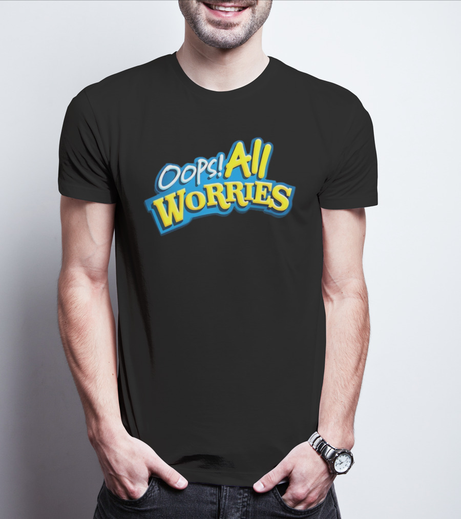 Oops All Worries Text Bold Blue Yellow T-Shirt