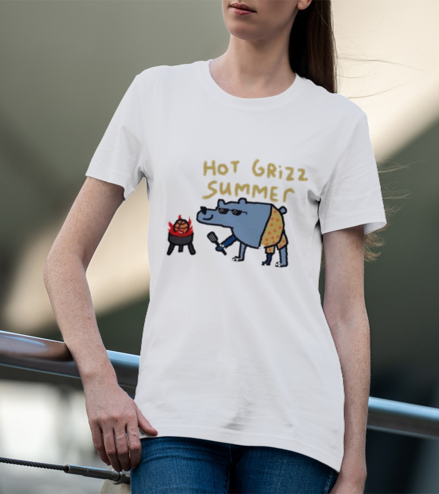 Hot Grizz Summer Sunglasses Bear Grilling Basketball On Fire T-Shirt