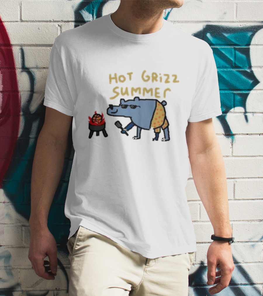 Hot Grizz Summer Sunglasses Bear Grilling Basketball On Fire T-Shirt