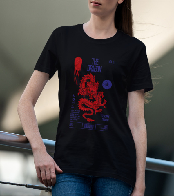 The Dragon Vol. 01 Legendary Fire Dragon Kanji Spirit Top Sticker T-Shirt