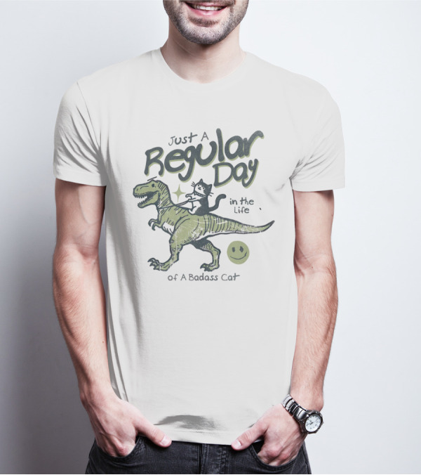 Just A Regular Day In The Life Of A Badass Cat Riding Dinosaur T-Shirt