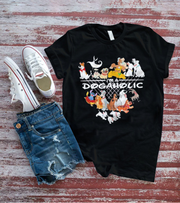 I'm A Dogaholic With Iconic Cartoon Dogs Heart T-Shirt