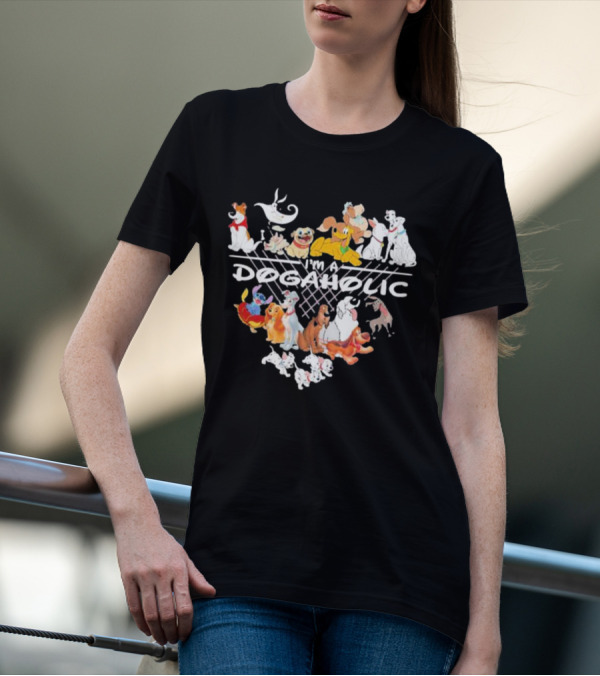 I'm A Dogaholic With Iconic Cartoon Dogs Heart T-Shirt