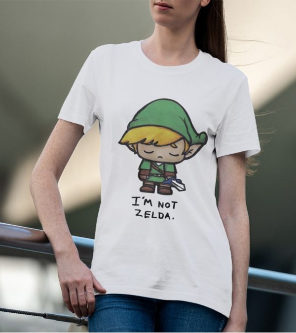 I'm Not Zelda Sad Cartoon Character In Green T-Shirt