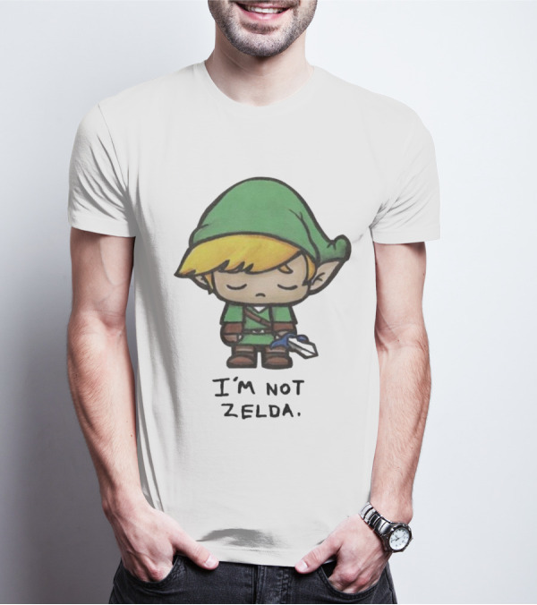 I'm Not Zelda Sad Cartoon Character In Green T-Shirt