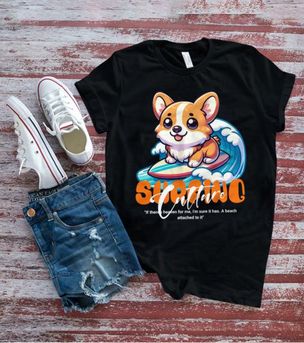 Surfing Culture Corgi On Surfboard With Wave T-Shirt
