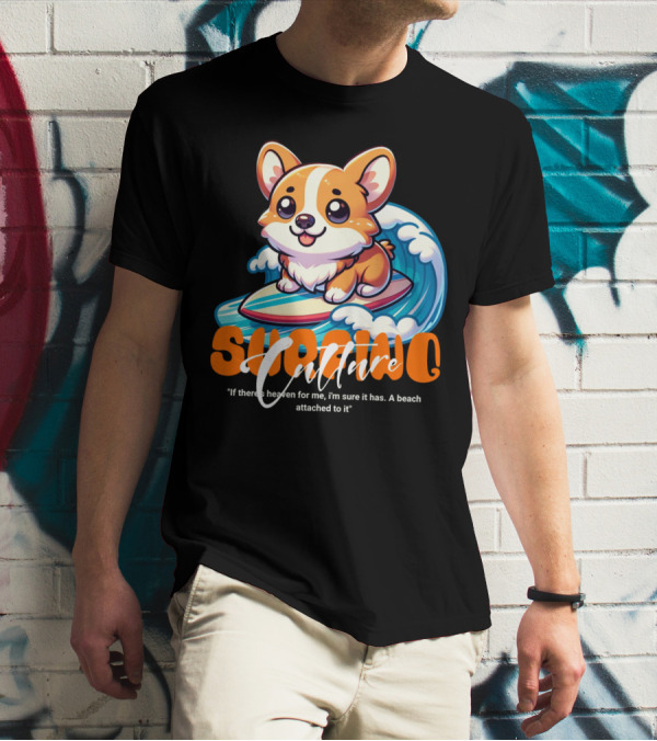 Surfing Culture Corgi On Surfboard With Wave T-Shirt