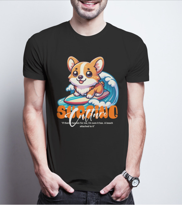 Surfing Culture Corgi On Surfboard With Wave T-Shirt