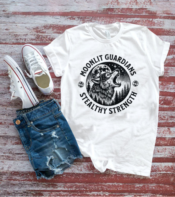 Moonlit Guardians Stealthy Strength Wolf Under Moon And Stars T-Shirt