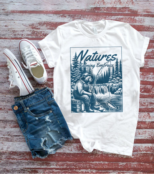 Natures Calming Embrace Bear Fishing By Waterfall T-Shirt