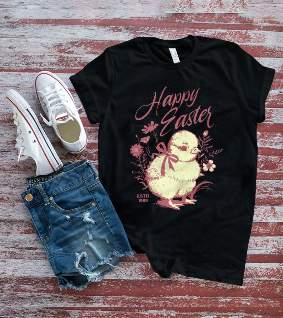 Happy Easter Vintage Chick With Flowers ESTD 1989 T-Shirt