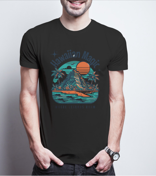 Hawaiian Magic Where Legends Roam Tropical Sunset Scenic Ocean View T-Shirt