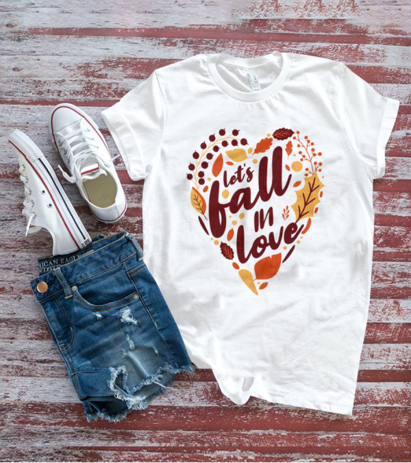 Let's Fall In Love Autumn Heart Leaves And Acorns T-Shirt