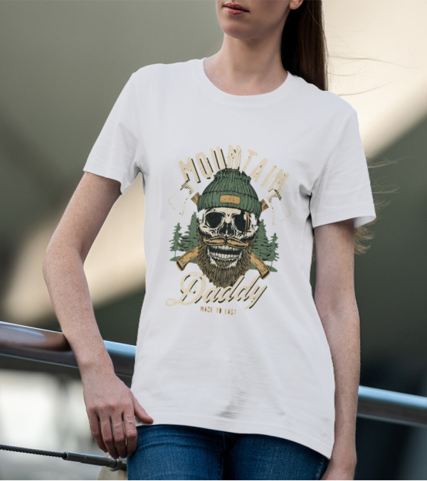 Mountain Daddy Made To Last Bearded Skull With Axes And Trees T-Shirt
