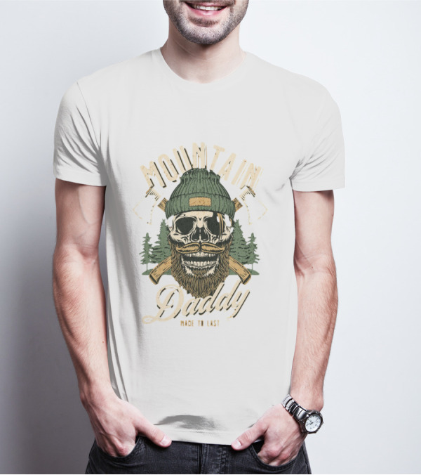 Mountain Daddy Made To Last Bearded Skull With Axes And Trees T-Shirt