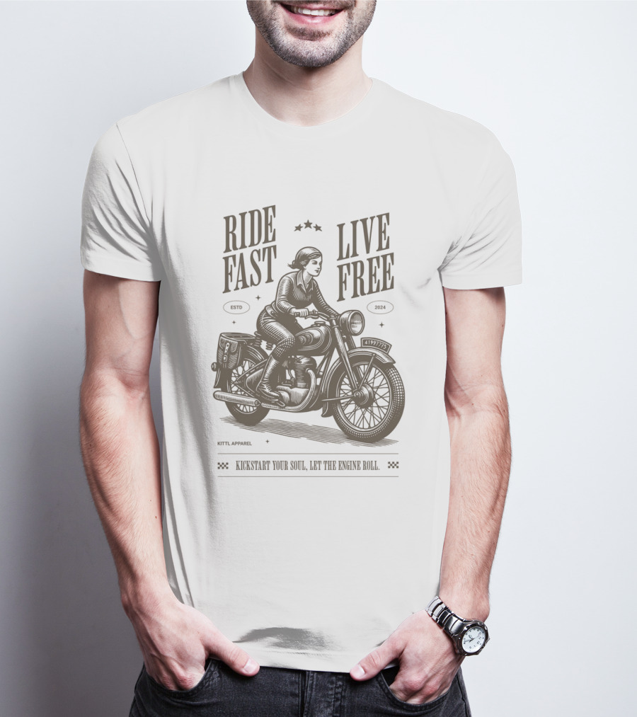 Ride Fast Live Free Kickstart Your Soul Let The Engine Roll Vintage Motorcycle T-Shirt