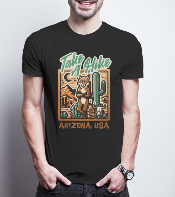Take A Hike Arizona USA Desert Fox And Cactus Scene T-Shirt