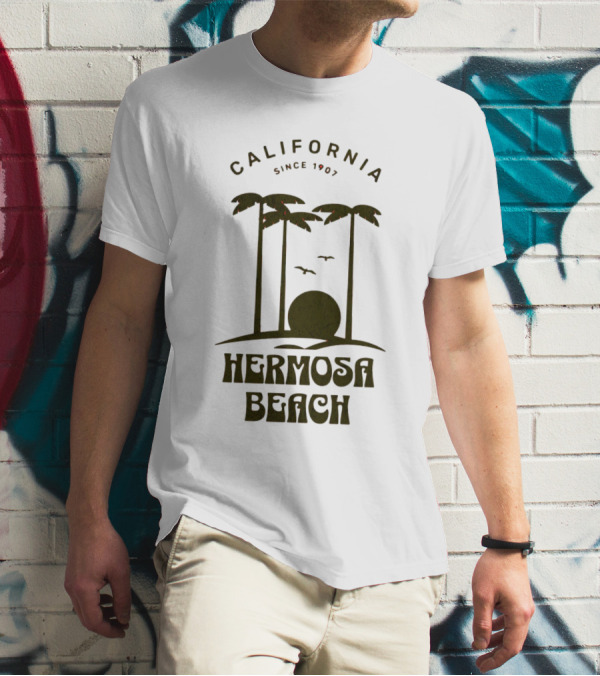 Hermosa Beach California Since 1907 Palm Trees Sunset T-Shirt