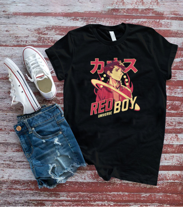 Red Boy Universe Anime Style Japanese Text Planet Ring T-Shirt