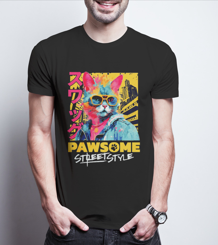 Pawsome Streetstyle Cat With Jacket And Sunglasses Urban Cityscape T-Shirt