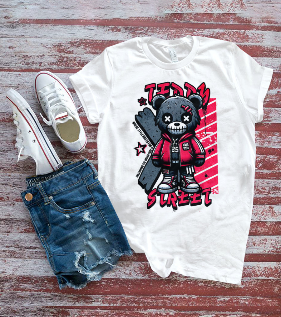 Teddy Street 85 Haunted Teddy Bea With Grunge Style Elements T-Shirt