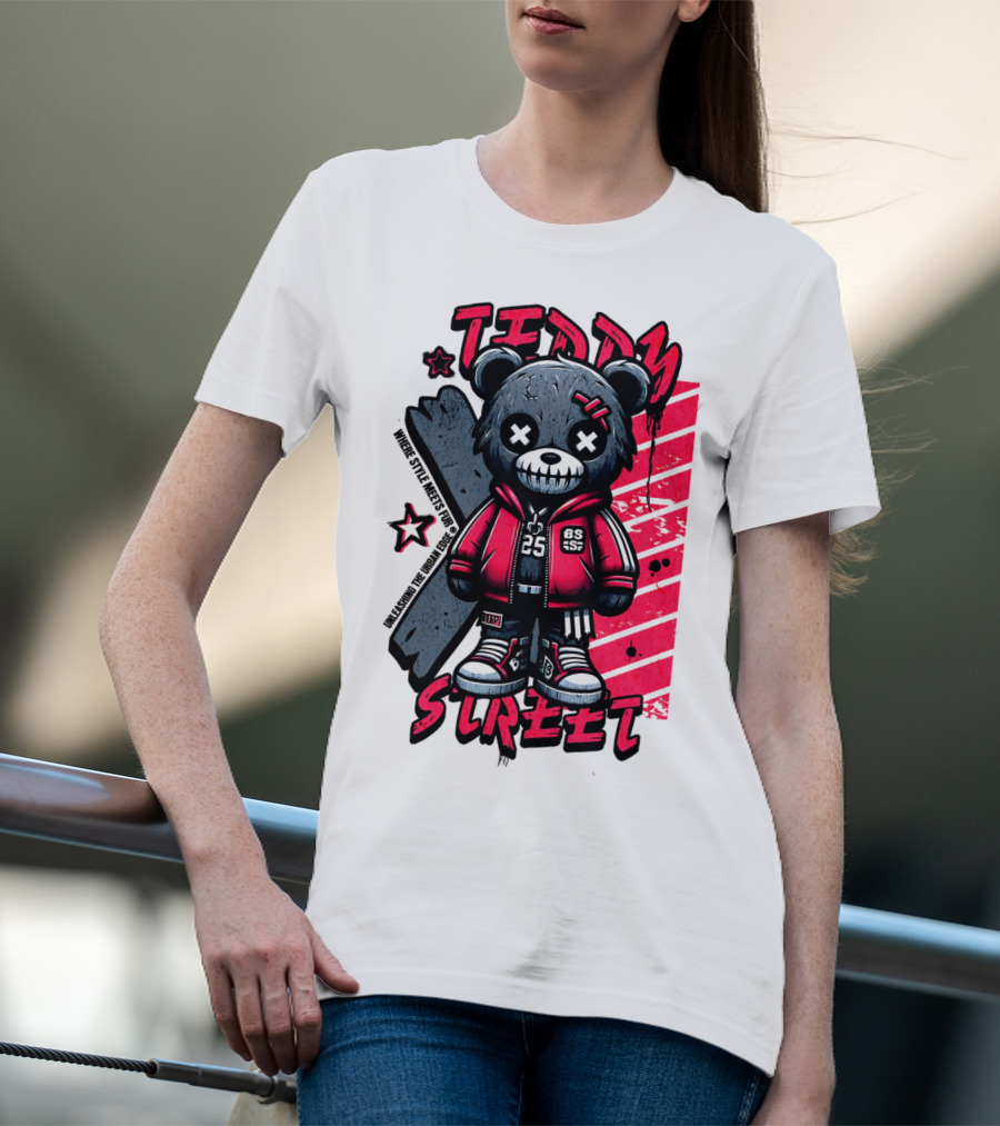 Teddy Street 85 Haunted Teddy Bea With Grunge Style Elements T-Shirt