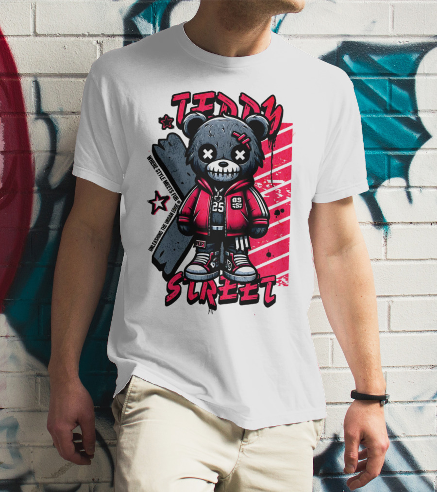 Teddy Street 85 Haunted Teddy Bea With Grunge Style Elements T-Shirt