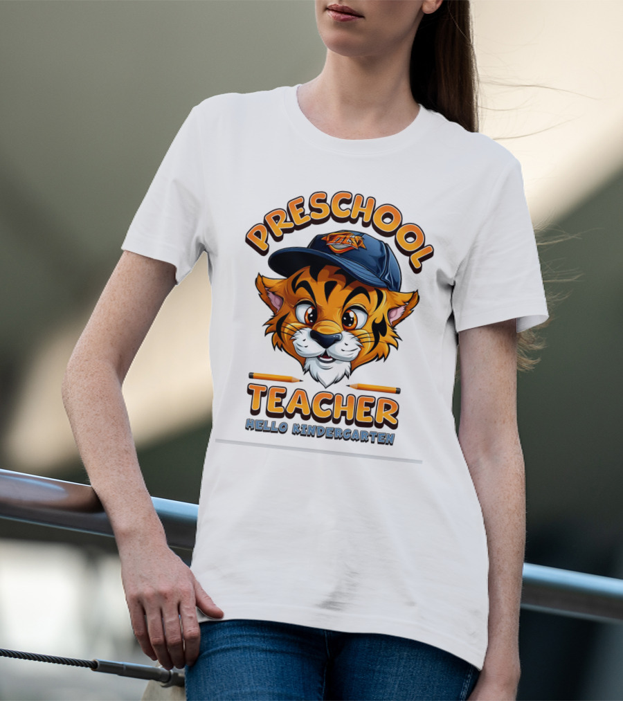 Preschool Teacher Tiger Mascot Hello Kindergarten Back To School T-Shirt