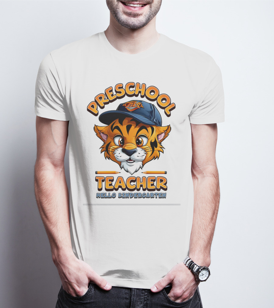 Preschool Teacher Tiger Mascot Hello Kindergarten Back To School T-Shirt