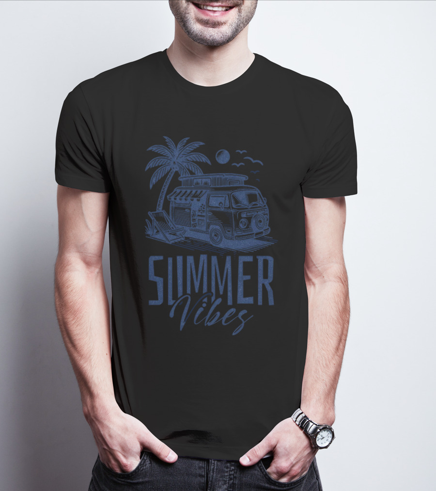 SUMMER VIBES PALM TREE VAN BEACH MOON T-Shirt