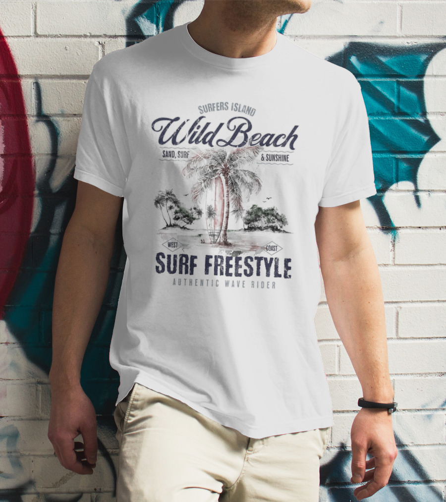 Surfers Island Wild Beach Sand Surf Sunshine Surf Freestyle Authentic Wave Rider T-Shirt