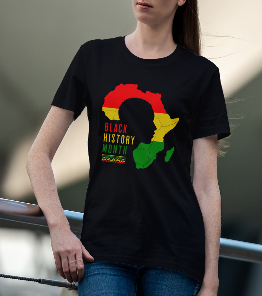 Black History Month Africa Map Silhouette With Red Yellow Green Colors T-Shirt