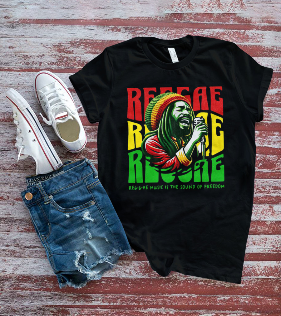 Reggae Music Is The Sound Of Freedom Vibrant Singer Iconic Colors T-Shirt