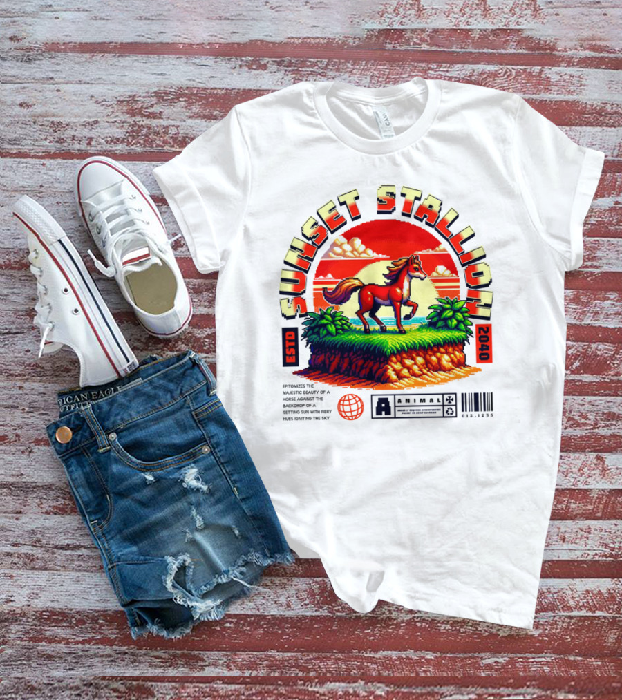 Sunset Stallion 2040 ESTO Animal Epic Epitome Horse Setting Sun Fiery Sky T-Shirt