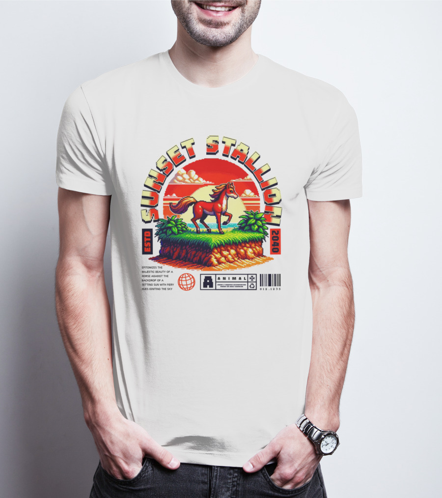 Sunset Stallion 2040 ESTO Animal Epic Epitome Horse Setting Sun Fiery Sky T-Shirt