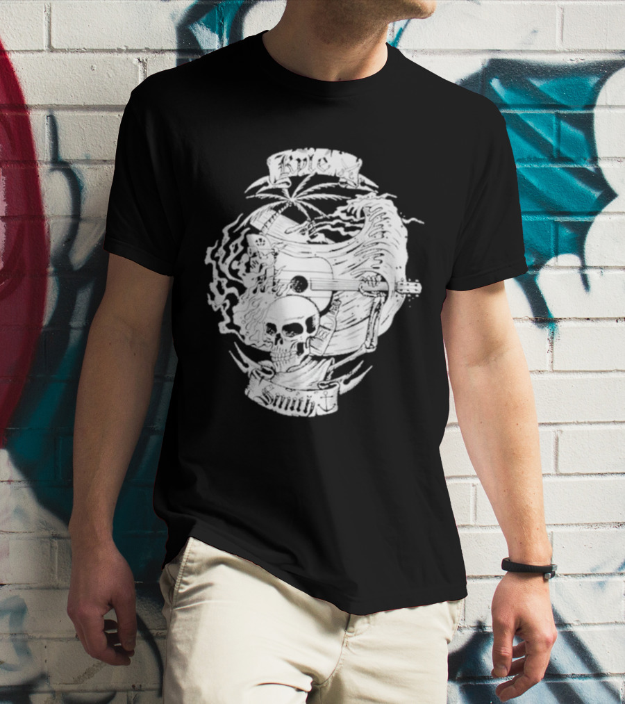 Kyle Smith Skull With Palm And Guitar Waves T-Shirt