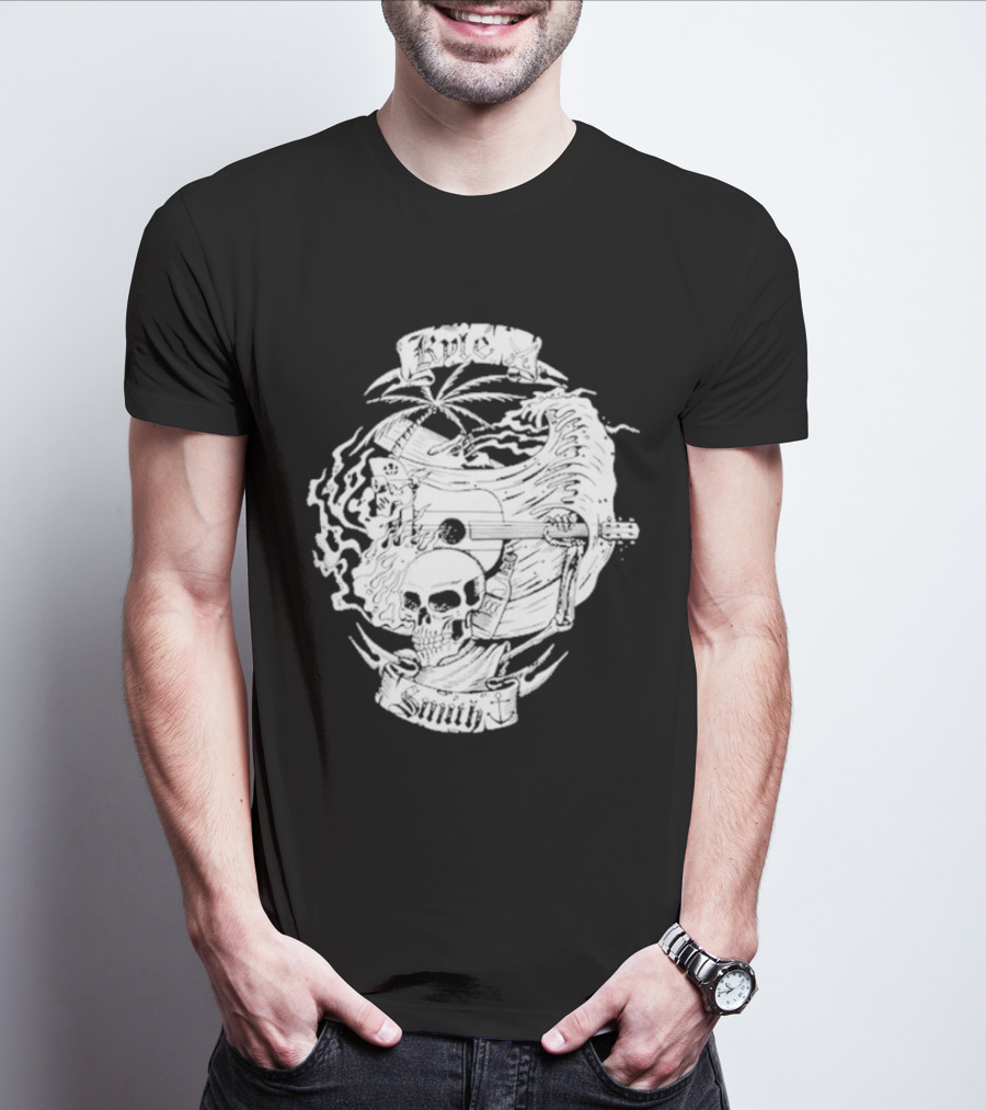 Kyle Smith Skull With Palm And Guitar Waves T-Shirt