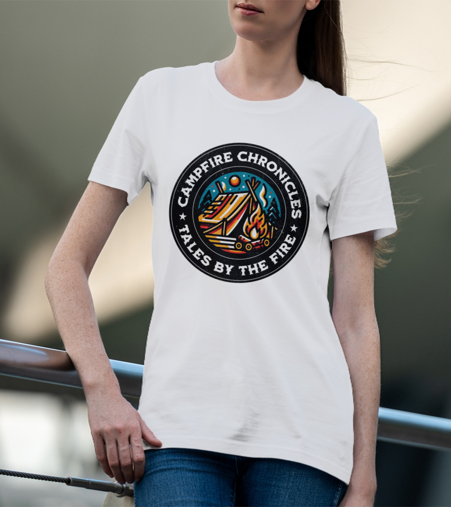 Campfire Chronicles Tales By The Fire Moonlit Tent And Bonfire Scene T-Shirt