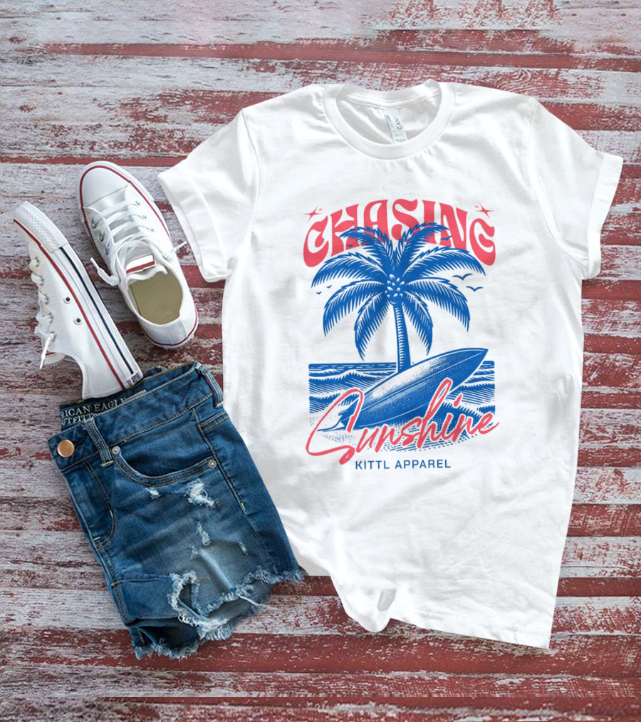 Chasing Sunshine Kittl Apparel Surfing Palm Tree Ocean Waves T-Shirt
