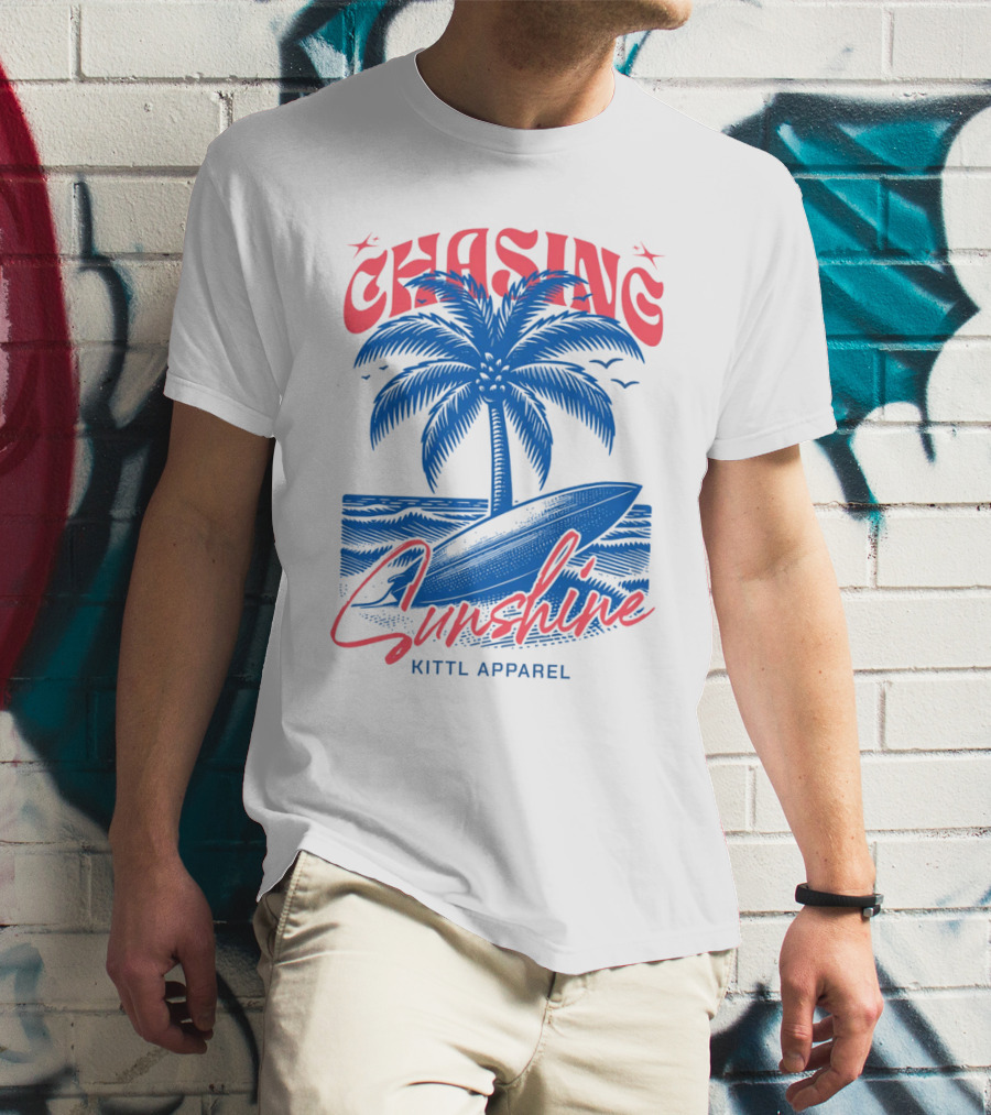 Chasing Sunshine Kittl Apparel Surfing Palm Tree Ocean Waves T-Shirt