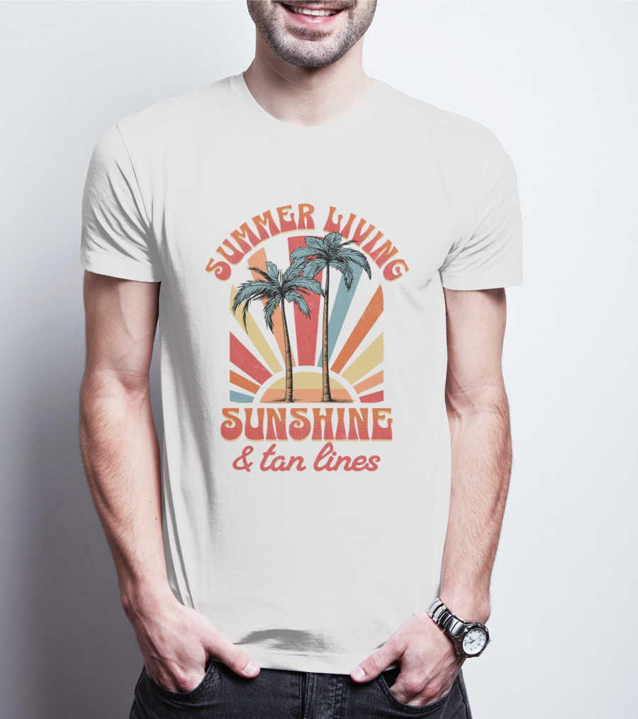 Summer Living Sunshine Tan Lines Palm Trees Retro Vibes T-Shirt