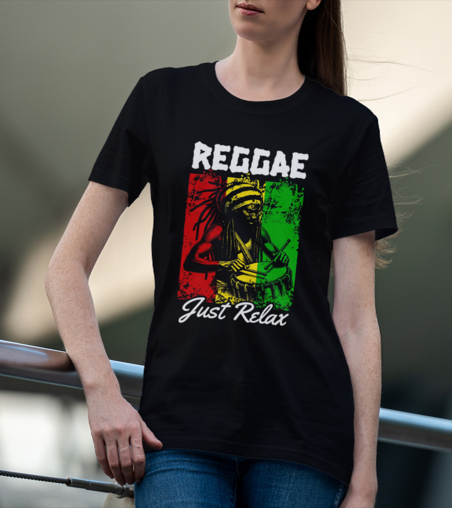 REGGAE Just Relax Rasta Drummer Red Yellow Green T-Shirt